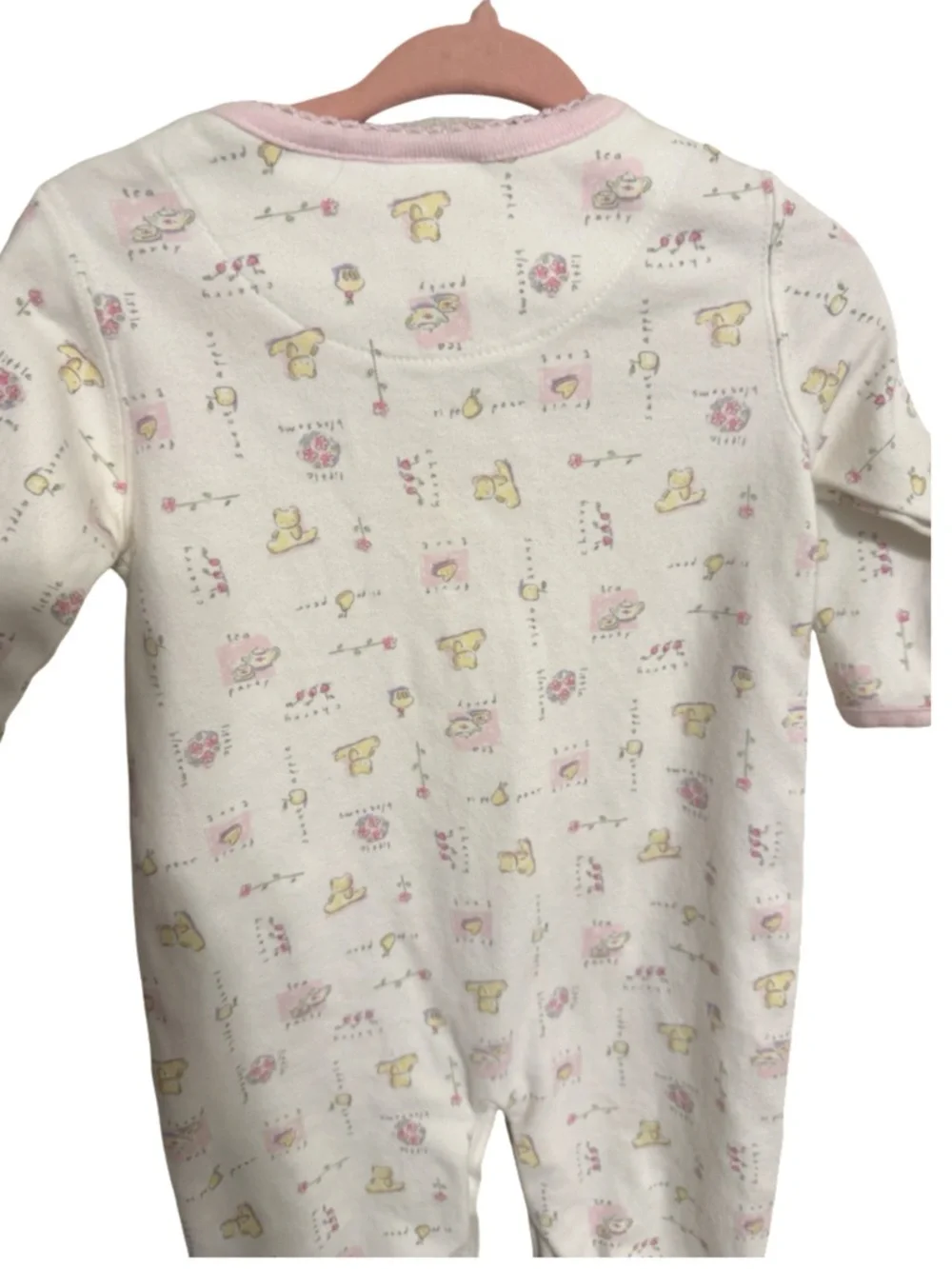 Vintage McBaby White & Pink Snap Front Romper Sleeper 3–6 Mo Girls Bear Floral